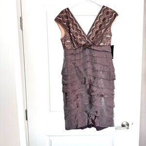 Adrianna Papell Brown Cocktail Dress Tiered Skirt Size 10
